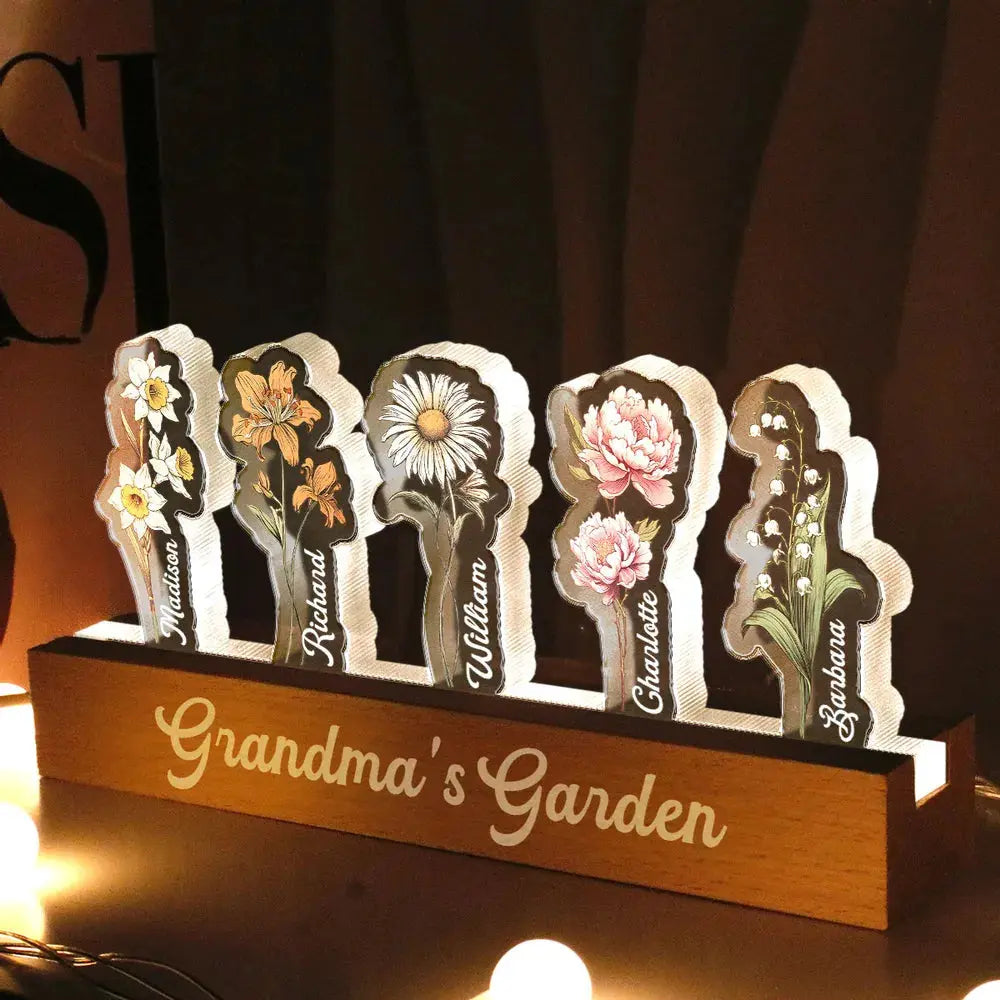 Personalized Birth Month Flower 3D LED Night Light – Custom Grandma Garden with Grandkids’ Names – Unique Nana Gift from Grandchildren  Ezcustomize