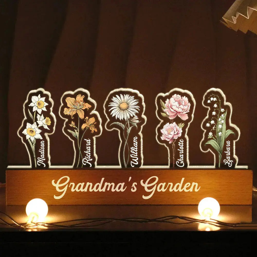 Personalized Birth Month Flower 3D LED Night Light – Custom Grandma Garden with Grandkids’ Names – Unique Nana Gift from Grandchildren  Ezcustomize
