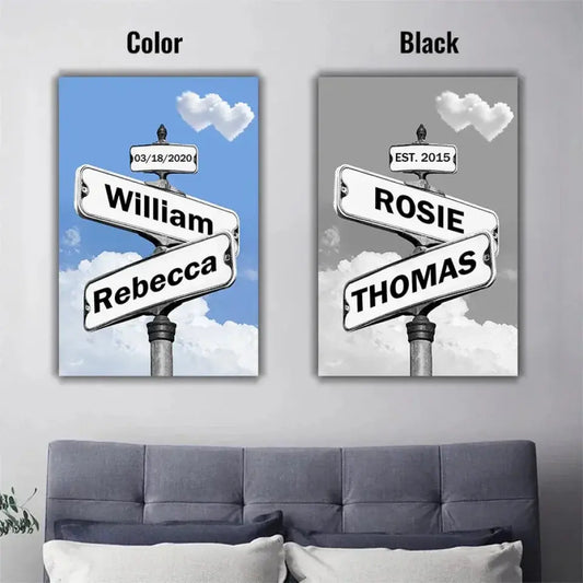 Personalized Canvas Vintage Street Sign For Couples, Custom Name And Date Street Sign Canvas Print, Crossroads Street Sign Gift For Сouple  Ezcustomize