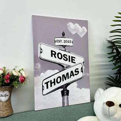 Personalized Canvas Vintage Street Sign For Couples, Custom Name And Date Street Sign Canvas Print, Crossroads Street Sign Gift For Сouple  Ezcustomize
