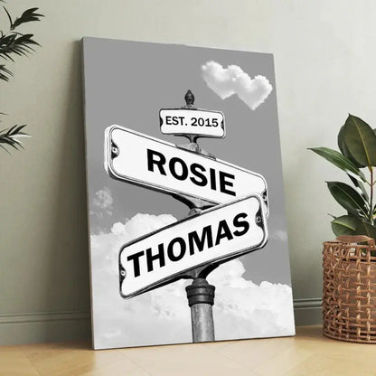 Personalized Canvas Vintage Street Sign For Couples, Custom Name And Date Street Sign Canvas Print, Crossroads Street Sign Gift For Сouple  Ezcustomize