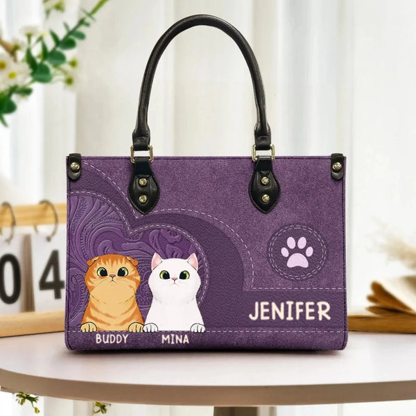 Personalized Cat Leather Handbag – Custom Gift for Cat Lovers, Cat Mom & Cat Dad