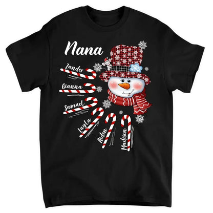 Personalized Christmas Shirt for Grandma – Snowman Candy Cane Grandkids Name Tee, Custom Nana Holiday Gift  Ezcustomize