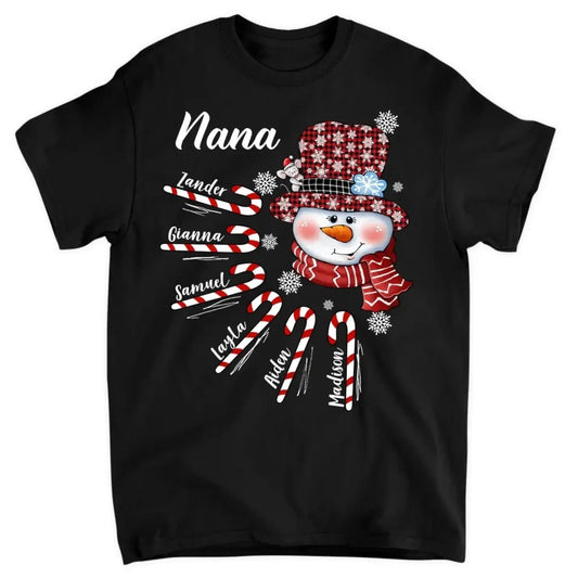 Personalized Christmas Shirt for Grandma – Snowman Candy Cane Grandkids Name Tee, Custom Nana Holiday Gift  Ezcustomize