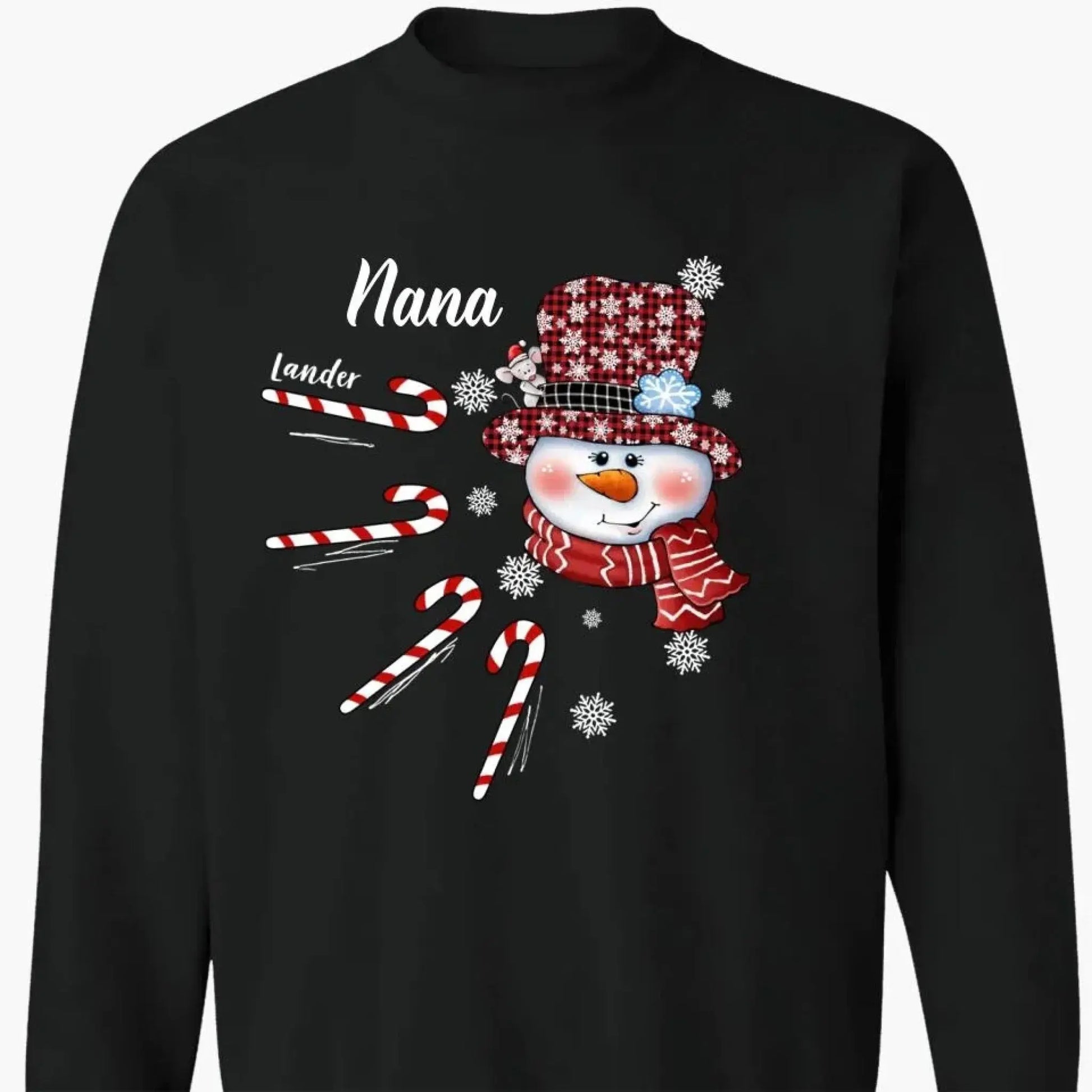 Personalized Christmas Shirt for Grandma – Snowman Candy Cane Grandkids Name Tee, Custom Nana Holiday Gift  Ezcustomize