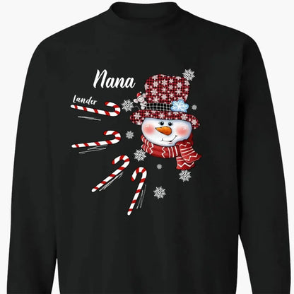 Personalized Christmas Shirt for Grandma – Snowman Candy Cane Grandkids Name Tee, Custom Nana Holiday Gift  Ezcustomize