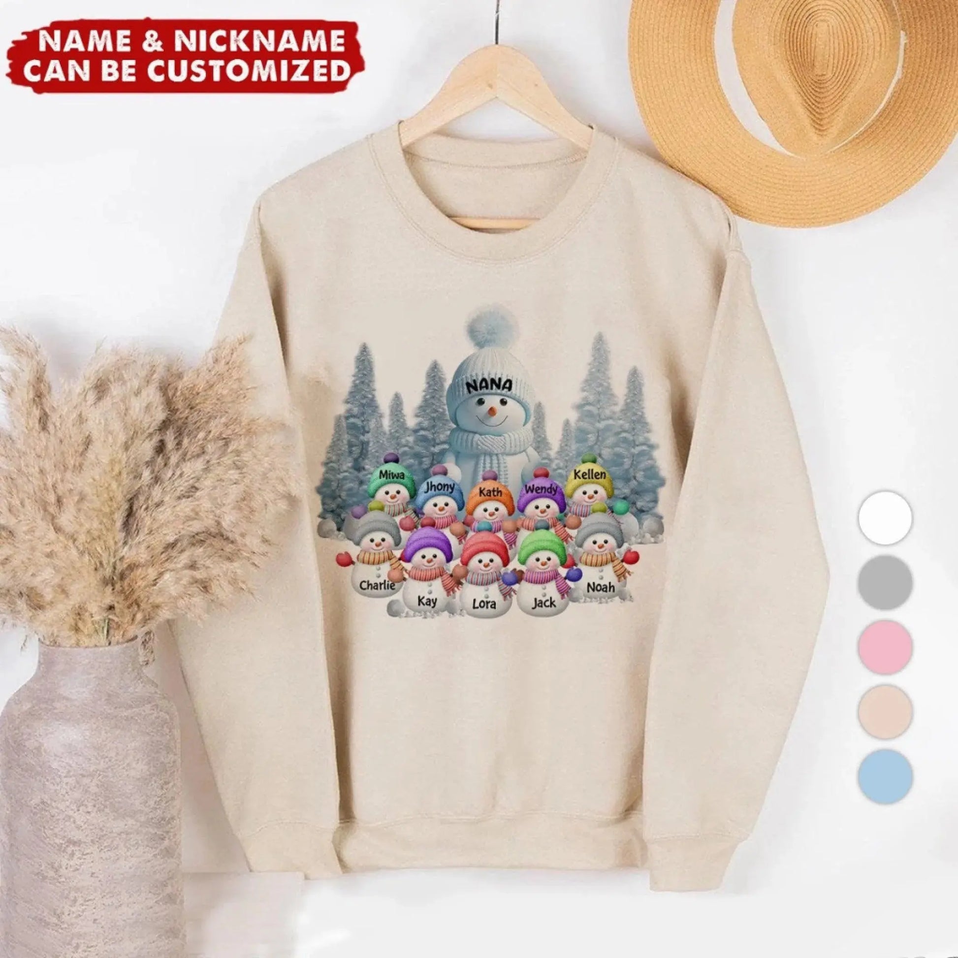 Personalized Christmas Snowman Sweatshirt – Blue Winter Vibe Gift for Grandma, Mom, Custom Names of Grandkids  Ezcustomize