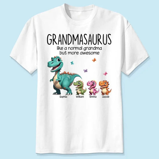 Personalized Classic Tee – Fun Dinosaur Family Design, Custom Grandmother’s Day Gift for Grandma, Grandkids & Couples  Ezcustomize