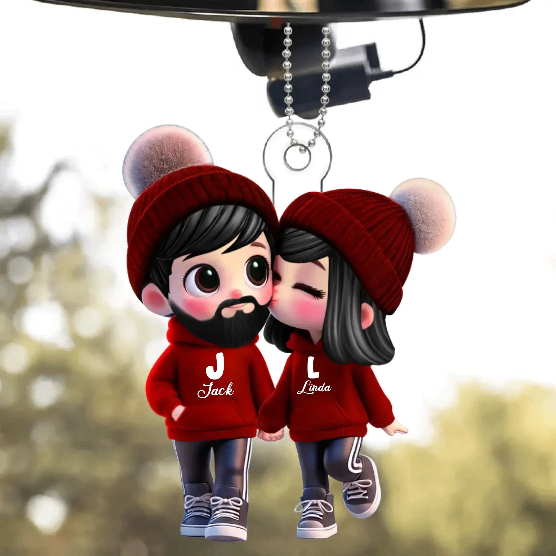 Personalized Couple Car Hanger – Cute Kissing Moment Acrylic Ornament – Custom Gift for Boyfriend, Girlfriend or Partner  Ezcustomize