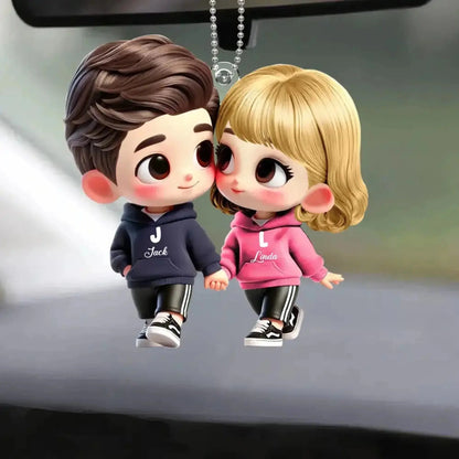 Personalized Couple Car Hanger – Cute Lovers in Hoodies Holding Hands – Custom Acrylic Ornament Gift for Boyfriend or Girlfriend  Ezcustomize