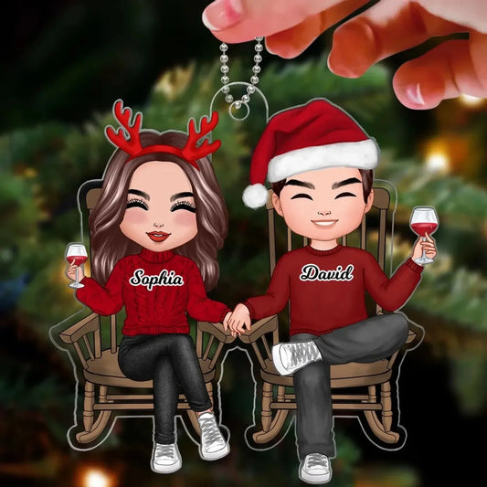 Personalized Couple Christmas Ornament – Doll Couple Sitting On Chair – Custom Name Acrylic Gift for Him Her  Ezcustomize