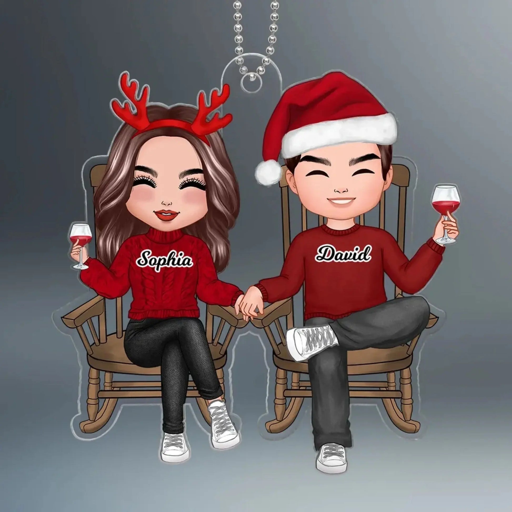 Personalized Couple Christmas Ornament – Doll Couple Sitting On Chair – Custom Name Acrylic Gift for Him Her  Ezcustomize