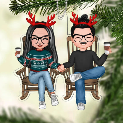 Personalized Couple Christmas Ornament – Doll Couple Sitting On Chair – Custom Name Acrylic Gift for Him Her  Ezcustomize