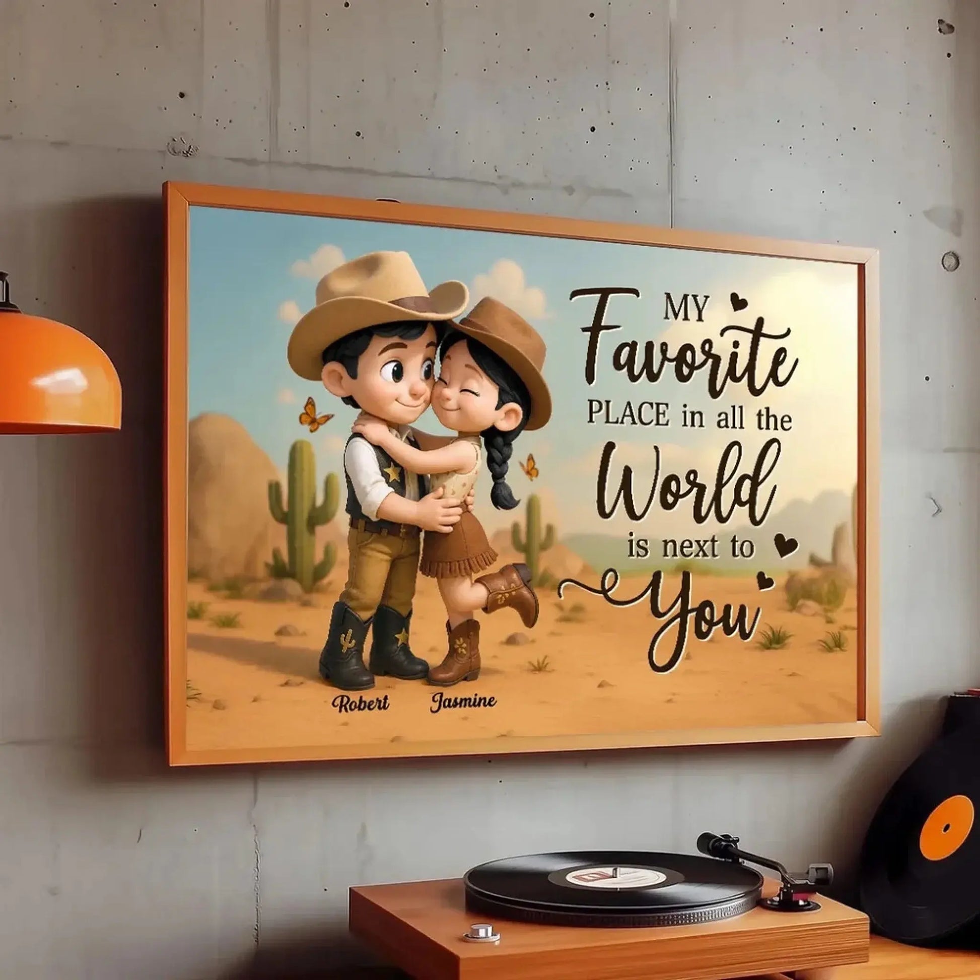 Personalized Cowboy & Cowgirl Poster – My Favorite Place Is Next To You – Custom Cute Country Couple Canvas Wall Art Gift  Ezcustomize