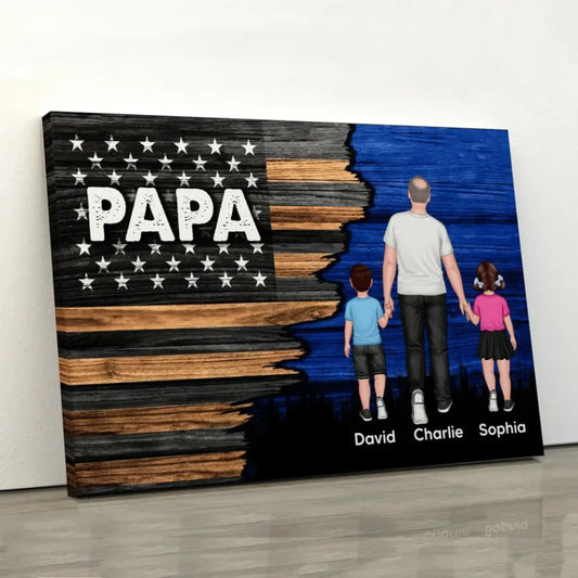 Personalized Dad & Grandpa Canvas/Poster - Walking with Kids Half Nation Flag Father’s Day Gift  Ezcustomize