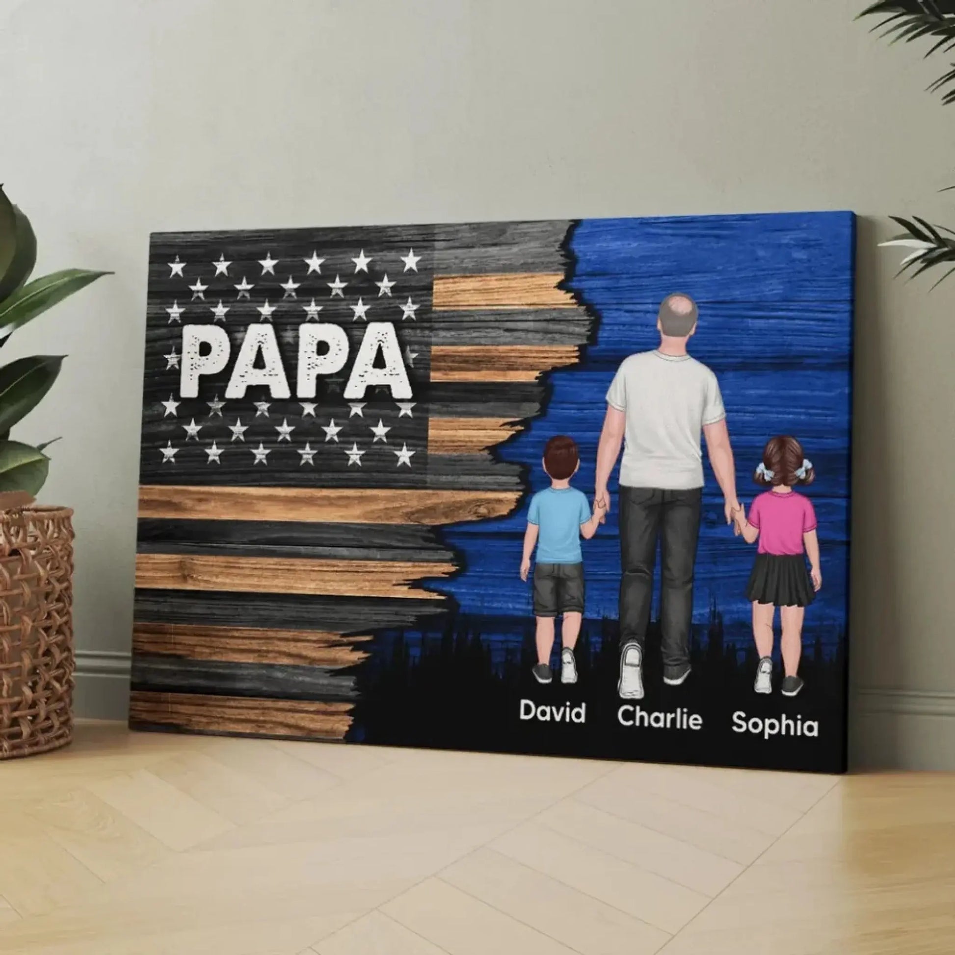 Personalized Dad & Grandpa Canvas/Poster - Walking with Kids Half Nation Flag Father’s Day Gift  Ezcustomize