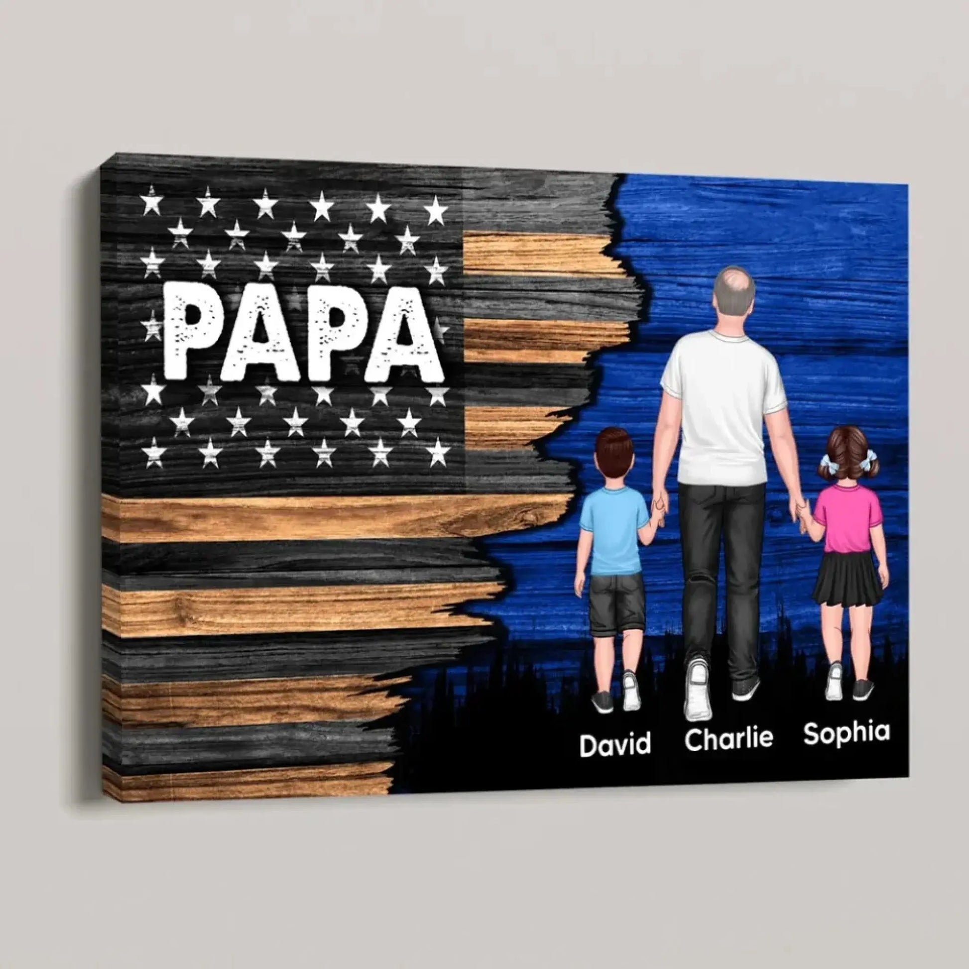 Personalized Dad & Grandpa Canvas/Poster - Walking with Kids Half Nation Flag Father’s Day Gift  Ezcustomize