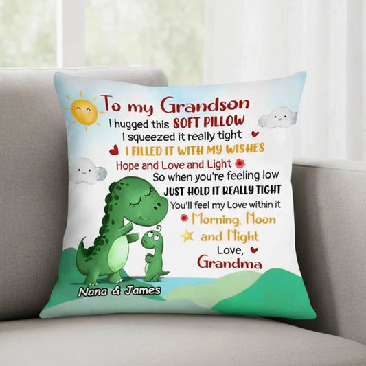 Personalized Dinosaur Pillow Hugged with Love from Grandma – Custom Kids Throw Pillow Cushion – Sweet Birthday & Christmas Gift for Grandson  Ezcustomize