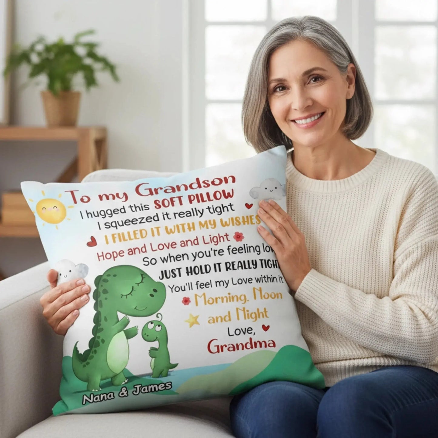 Personalized Dinosaur Pillow Hugged with Love from Grandma – Custom Kids Throw Pillow Cushion – Sweet Birthday & Christmas Gift for Grandson  Ezcustomize