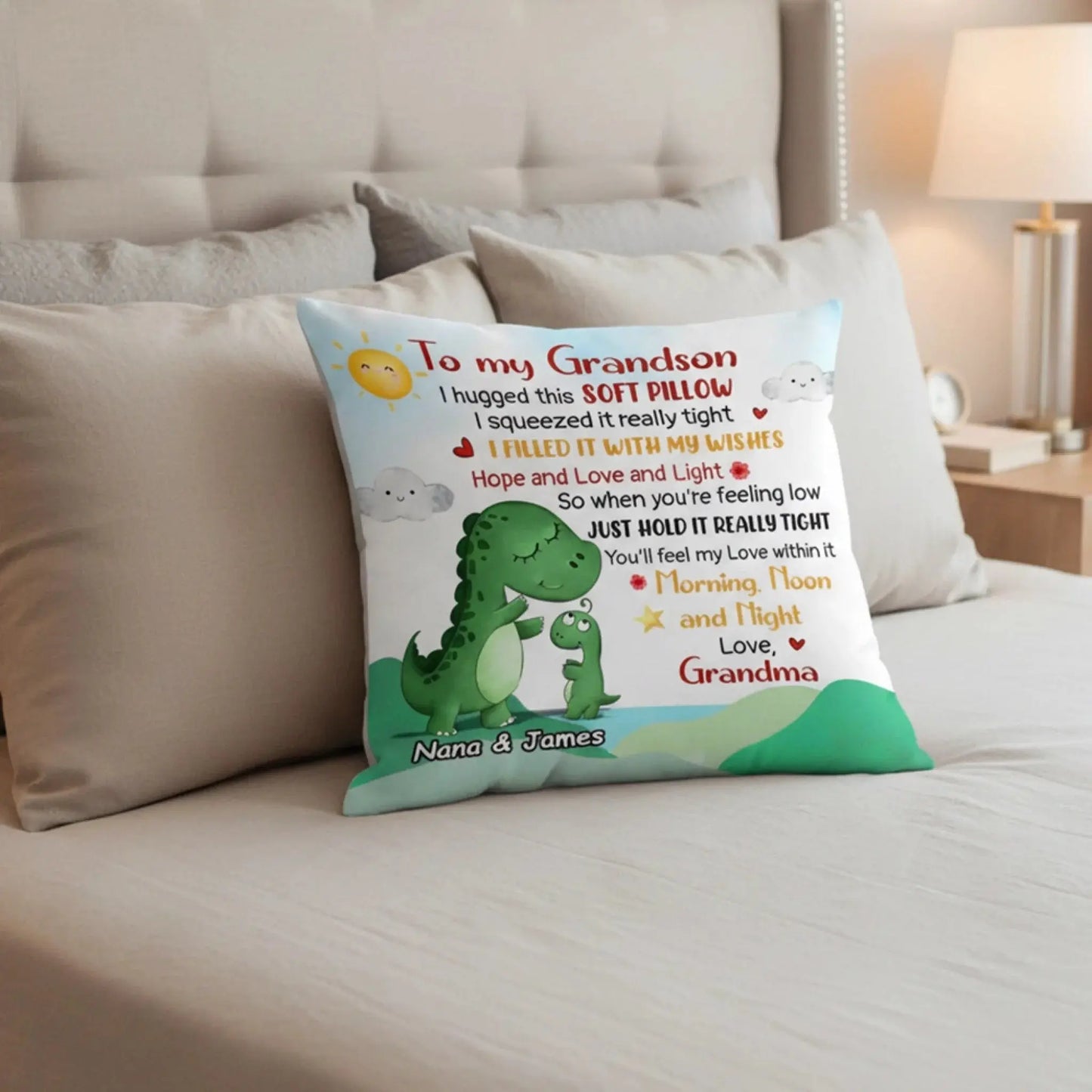 Personalized Dinosaur Pillow Hugged with Love from Grandma – Custom Kids Throw Pillow Cushion – Sweet Birthday & Christmas Gift for Grandson  Ezcustomize