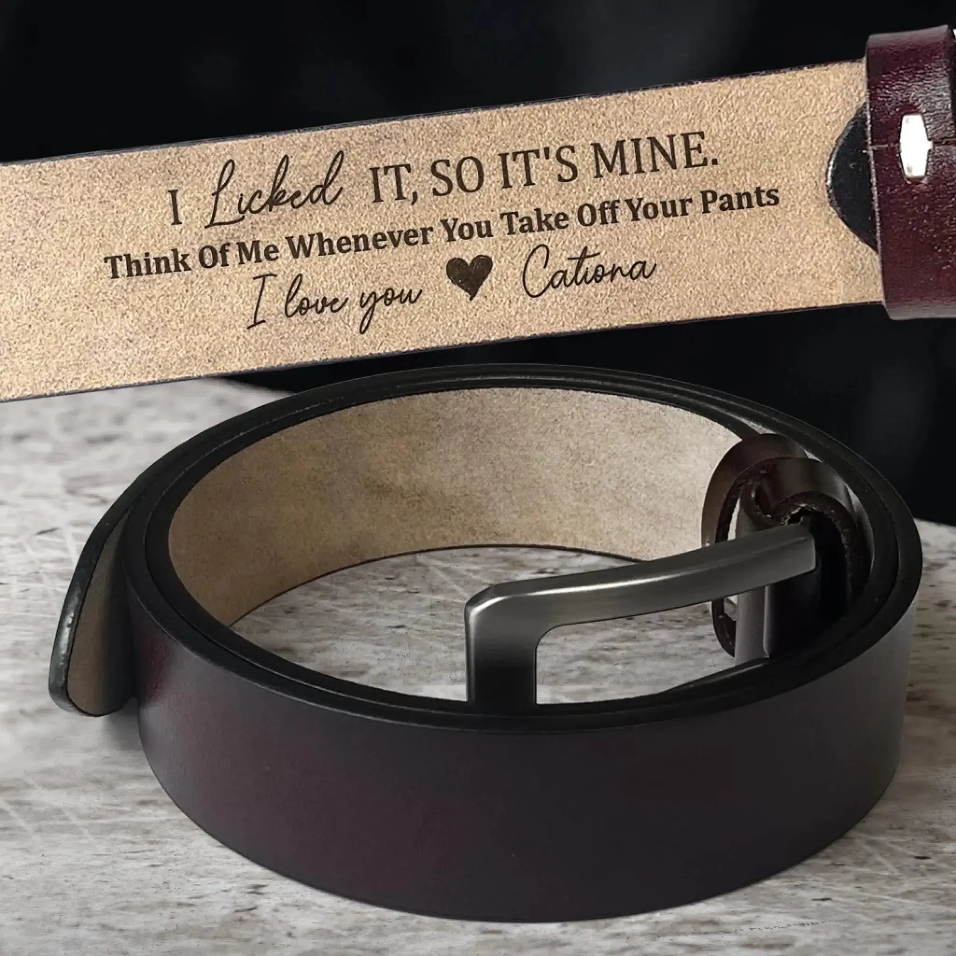 Personalized Engraved Leather Belt, Funny Handmade Belt Gift For Boyfriend, Husband, I Licked It, So It's Mine, Custom Handmade Belt  Ezcustomize