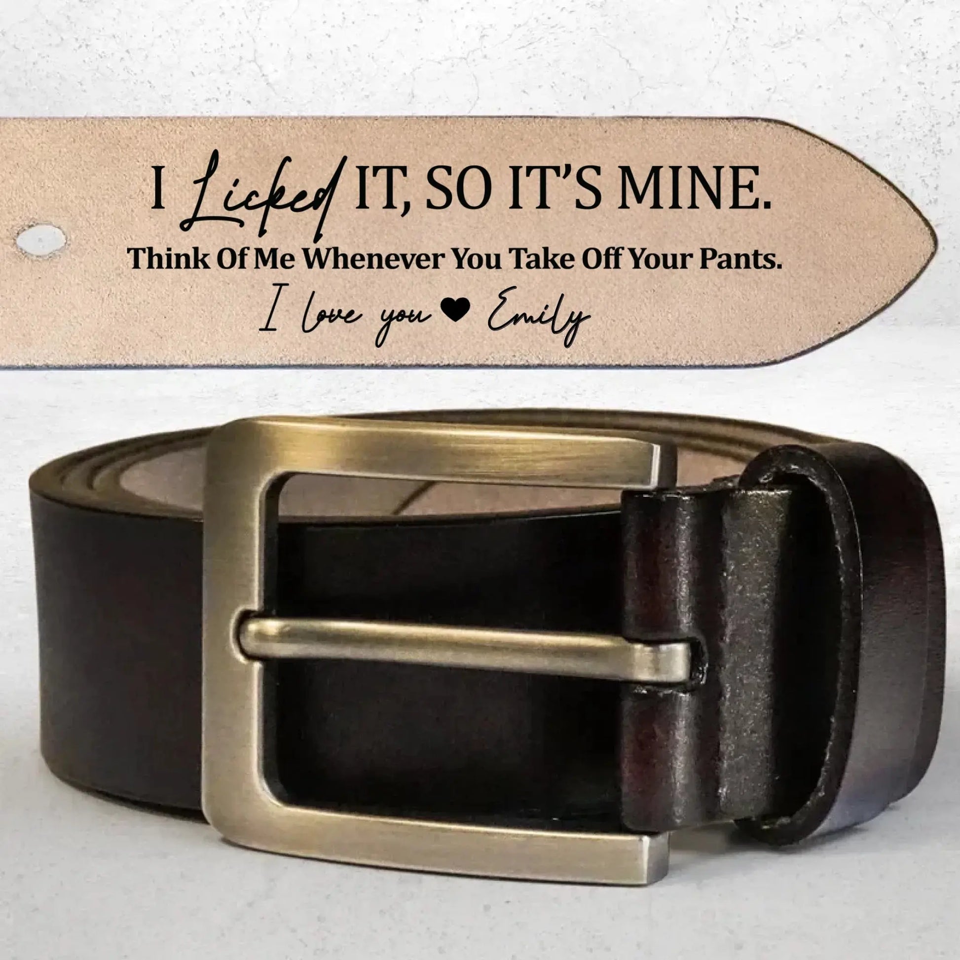Personalized Engraved Leather Belt, Funny Handmade Belt Gift For Boyfriend, Husband, I Licked It, So It's Mine, Custom Handmade Belt  Ezcustomize