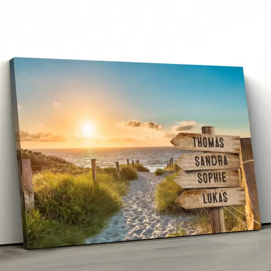 Personalized Family Beach Signpost Canvas – Custom Coastal Wall Art with Names, Sunset Seaside Gift for Summer Memories  Ezcustomize