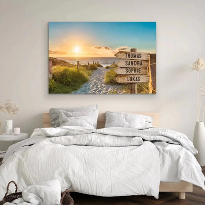 Personalized Family Beach Signpost Canvas – Custom Coastal Wall Art with Names, Sunset Seaside Gift for Summer Memories  Ezcustomize