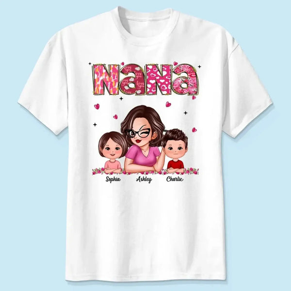 Personalized Gift For Grandma Mom Custom Kids Name Shirt