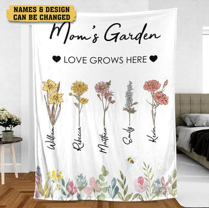 Personalized Gift Ideas For Mom, Grandma - Mom/Grandma's Garden Birth Month Flower Blanket  Ezcustomize
