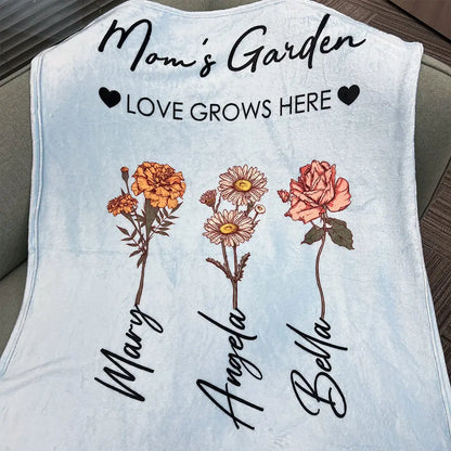 Personalized Gift Ideas For Mom, Grandma - Mom/Grandma's Garden Birth Month Flower Blanket  Ezcustomize