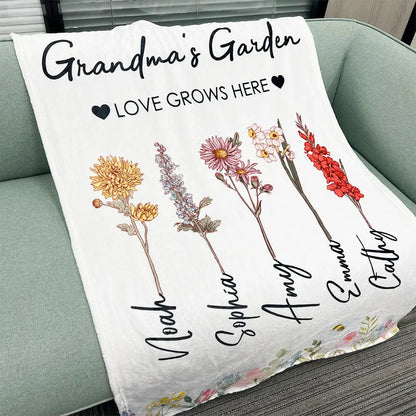 Personalized Gift Ideas For Mom, Grandma - Mom/Grandma's Garden Birth Month Flower Blanket  Ezcustomize