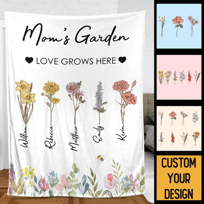 Personalized Gift Ideas For Mom, Grandma - Mom/Grandma's Garden Birth Month Flower Blanket  Ezcustomize
