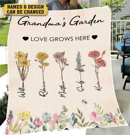 Personalized Gift Ideas For Mom, Grandma - Mom/Grandma's Garden Birth Month Flower Blanket  Ezcustomize
