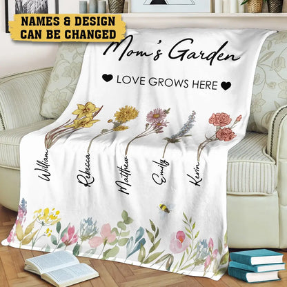 Personalized Gift Ideas For Mom, Grandma - Mom/Grandma's Garden Birth Month Flower Blanket  Ezcustomize