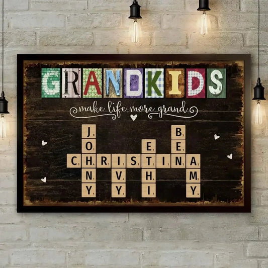 Personalized Grandkids Names Scrabble Wall Art – Custom Poster or Canvas Gift for Grandparents  Ezcustomize