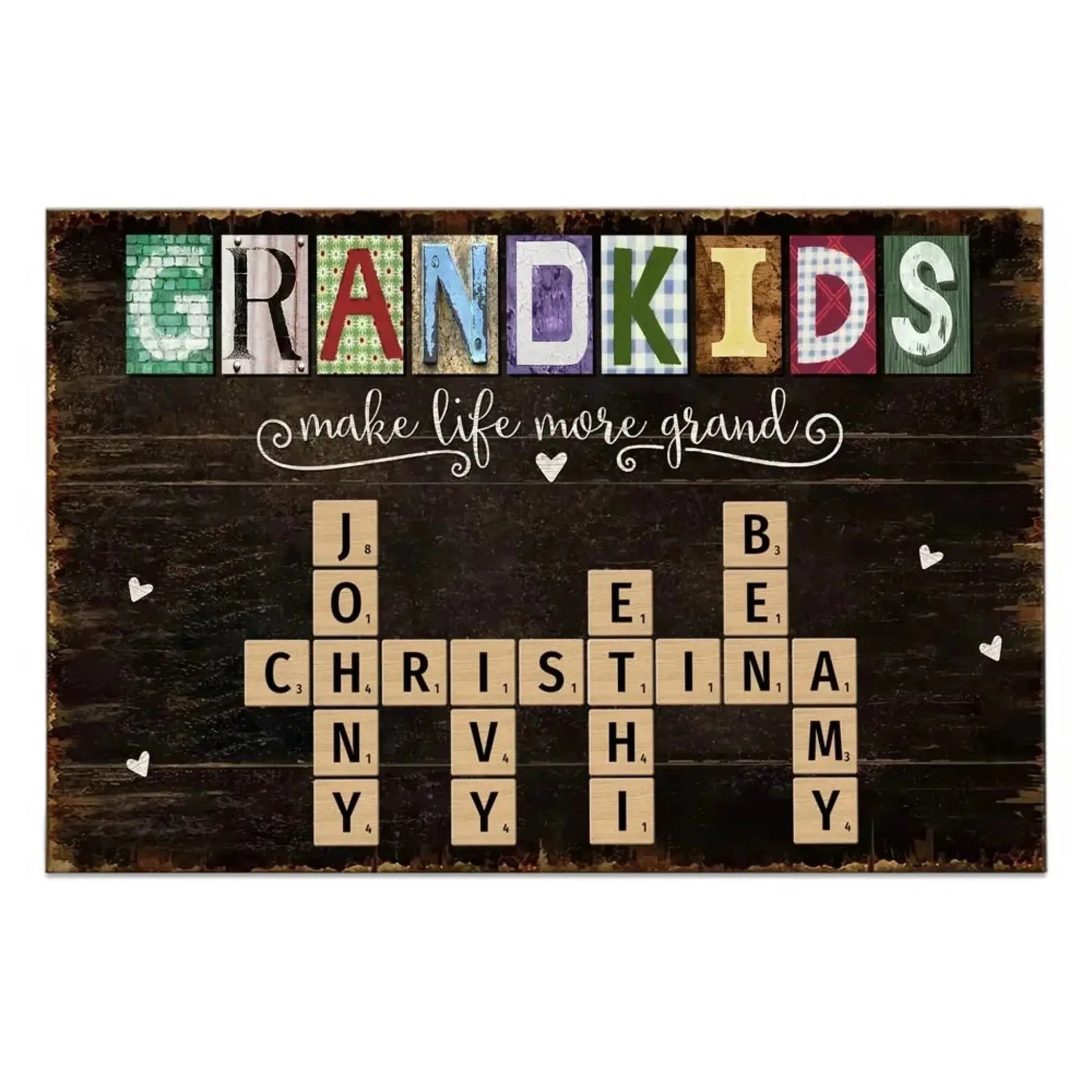Personalized Grandkids Names Scrabble Wall Art – Custom Poster or Canvas Gift for Grandparents  Ezcustomize