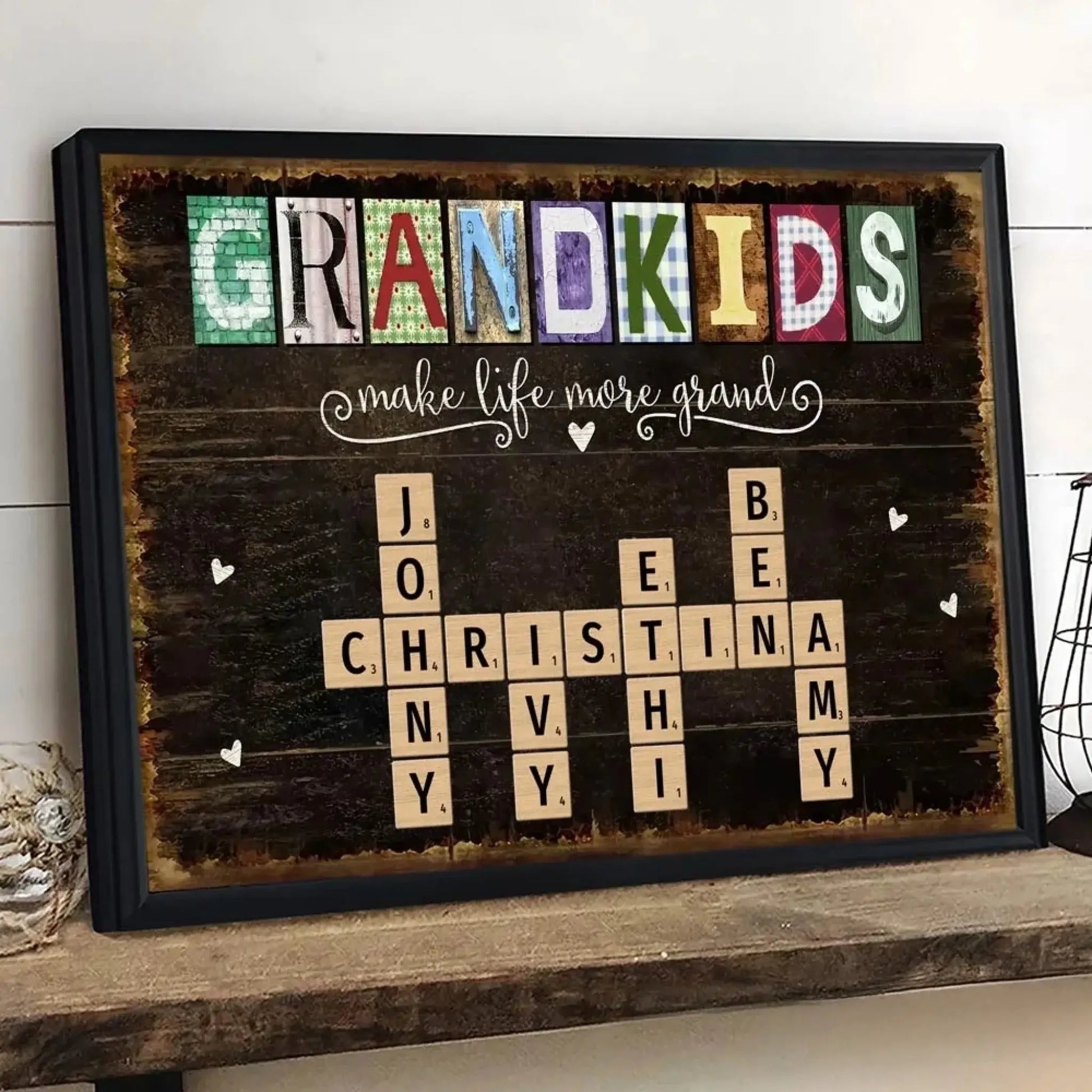 Personalized Grandkids Names Scrabble Wall Art – Custom Poster or Canvas Gift for Grandparents  Ezcustomize