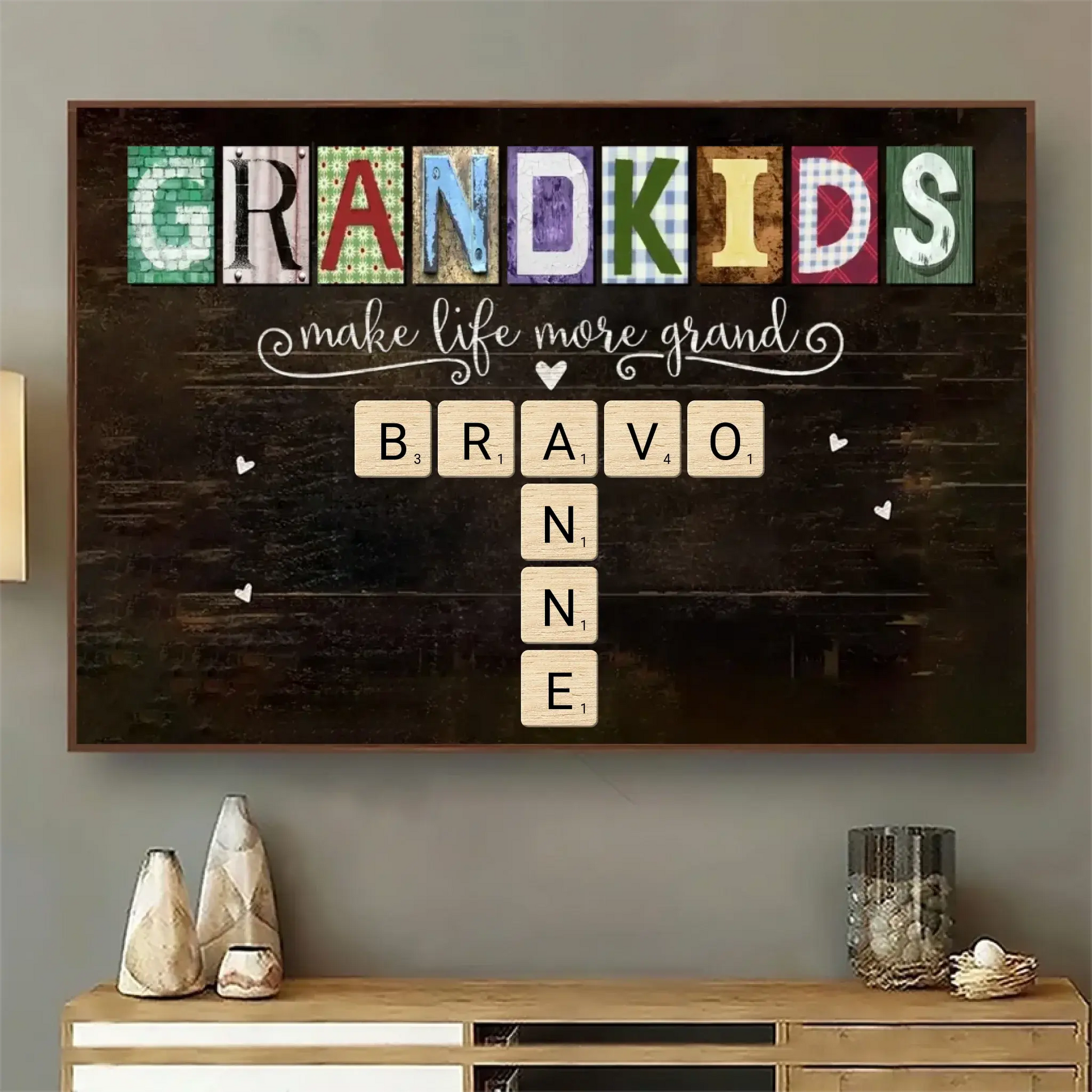 Personalized Grandkids Names Scrabble Wall Art – Custom Poster or Canvas Gift for Grandparents  Ezcustomize