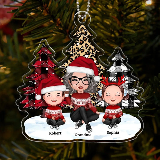 Personalized Grandma Christmas Ornament with Grandkids – Leopard and Checkered Tree Acrylic Keepsake Gift for Nana, Gigi, Mimi  Ezcustomize