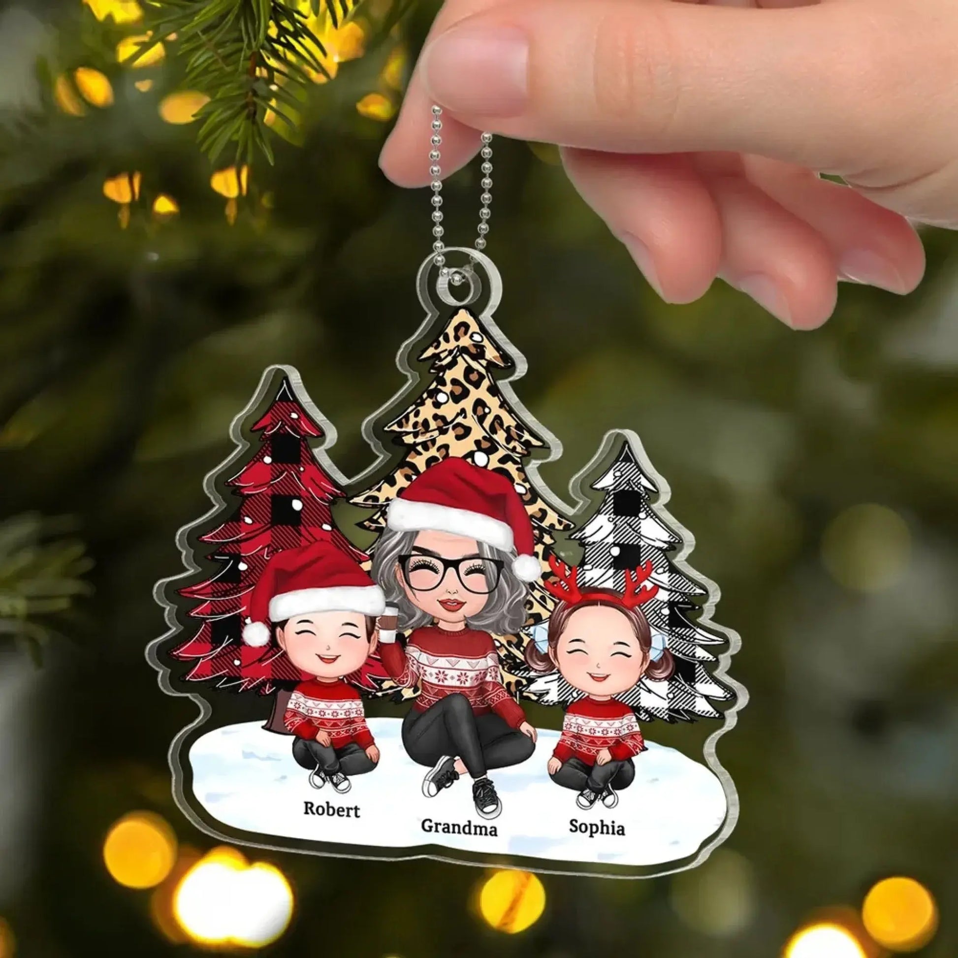 Personalized Grandma Christmas Ornament with Grandkids – Leopard and Checkered Tree Acrylic Keepsake Gift for Nana, Gigi, Mimi  Ezcustomize