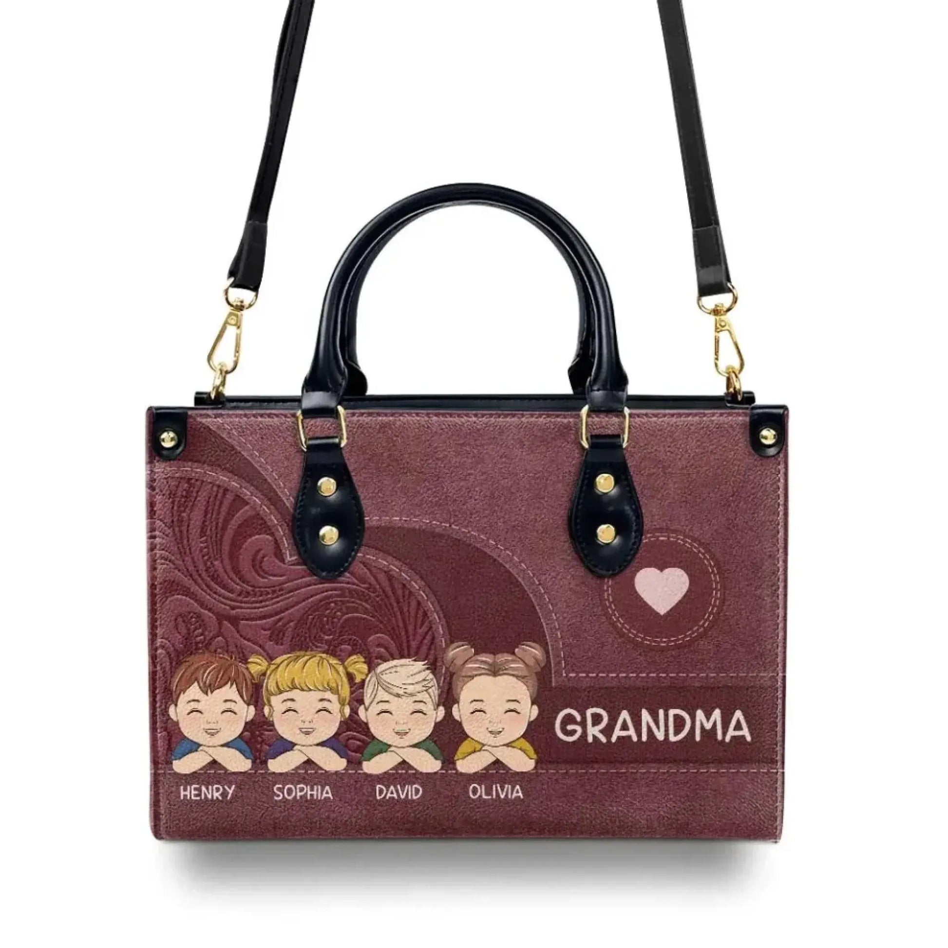 Personalized Grandma Leather Handbag – “Reasons I Love Being Grandma” Custom Tote Bag with Kids’ Faces & Names, Gift for Mom or Nana  Ezcustomize