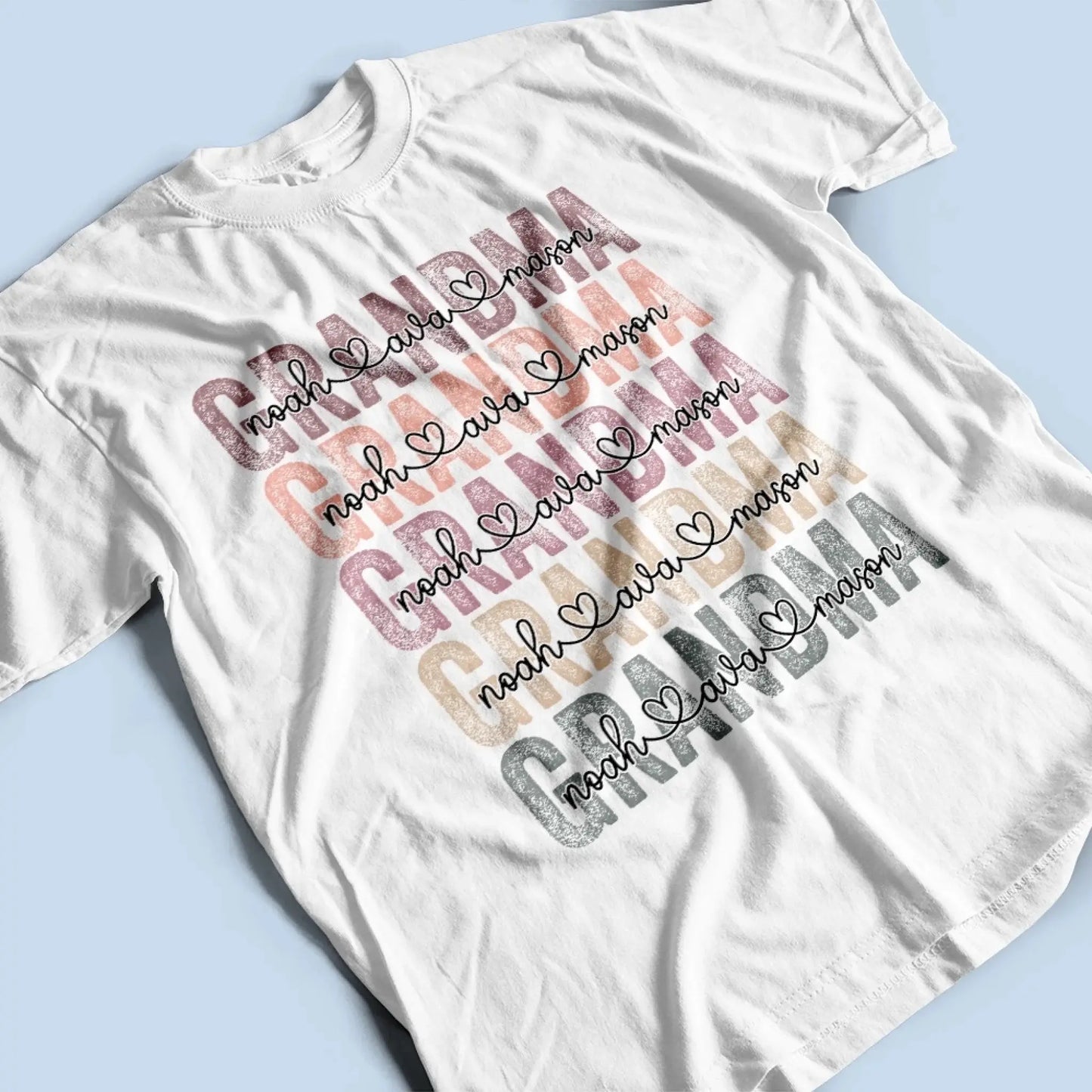 Personalized Grandma Shirt – Stacked Name Tee with Hearts, Custom Gift for Nana, Gigi, Mimi  Ezcustomize