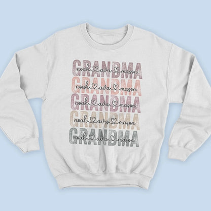 Personalized Grandma Shirt – Stacked Name Tee with Hearts, Custom Gift for Nana, Gigi, Mimi  Ezcustomize