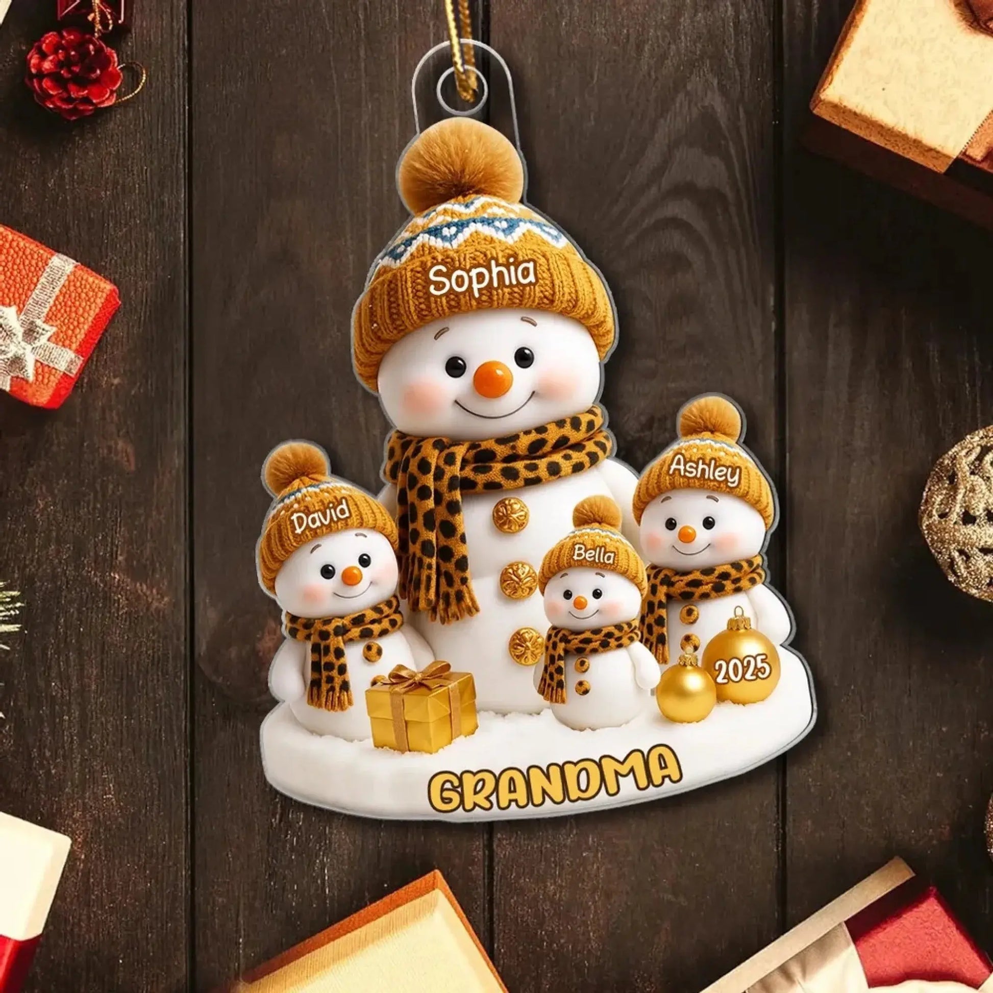 Personalized Grandma Snowman Ornament – Custom Acrylic Christmas Gift with Grandkid’s Name and Year, Cute Holiday Keepsake for Nana or Abuela  Ezcustomize