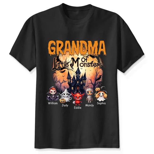 Personalized Grandma or Grandpa Halloween Shirt – Custom “Little Monsters” T-Shirt with Grandkids’ Names – Fun Spooky Gift for Grandparents  Ezcustomize
