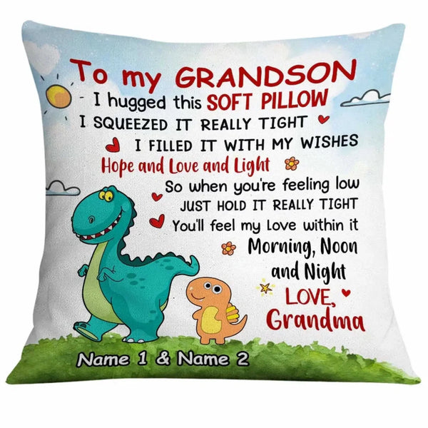 Personalized Kids/Grandkids Dinosaur Pillow – Custom Throw Pillow Cushion – Fun Birthday & Room Decor Gift for Son, Daughter, Grandson or Granddaughter