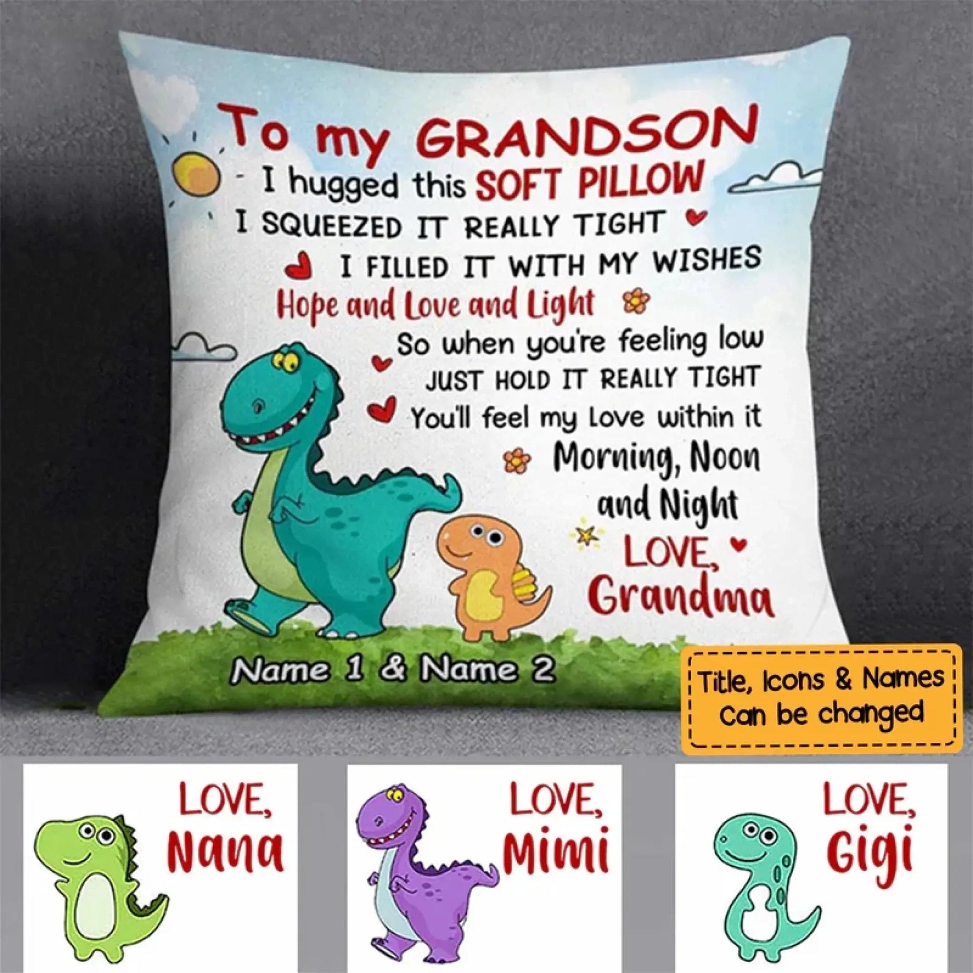 Personalized Grandson Dinosaur Pillow – Custom Kids Throw Pillow Cushion – Fun Birthday, Christmas & Room Decor Gift for Grandson  Ezcustomize