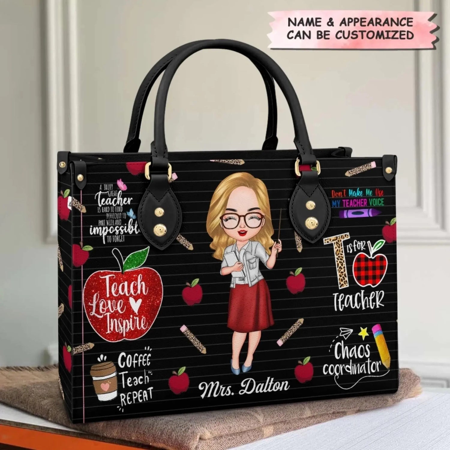 Personalized Leather Bag - Gift For Teacher - Teach Love Inspire Teacher V2  Ezcustomize