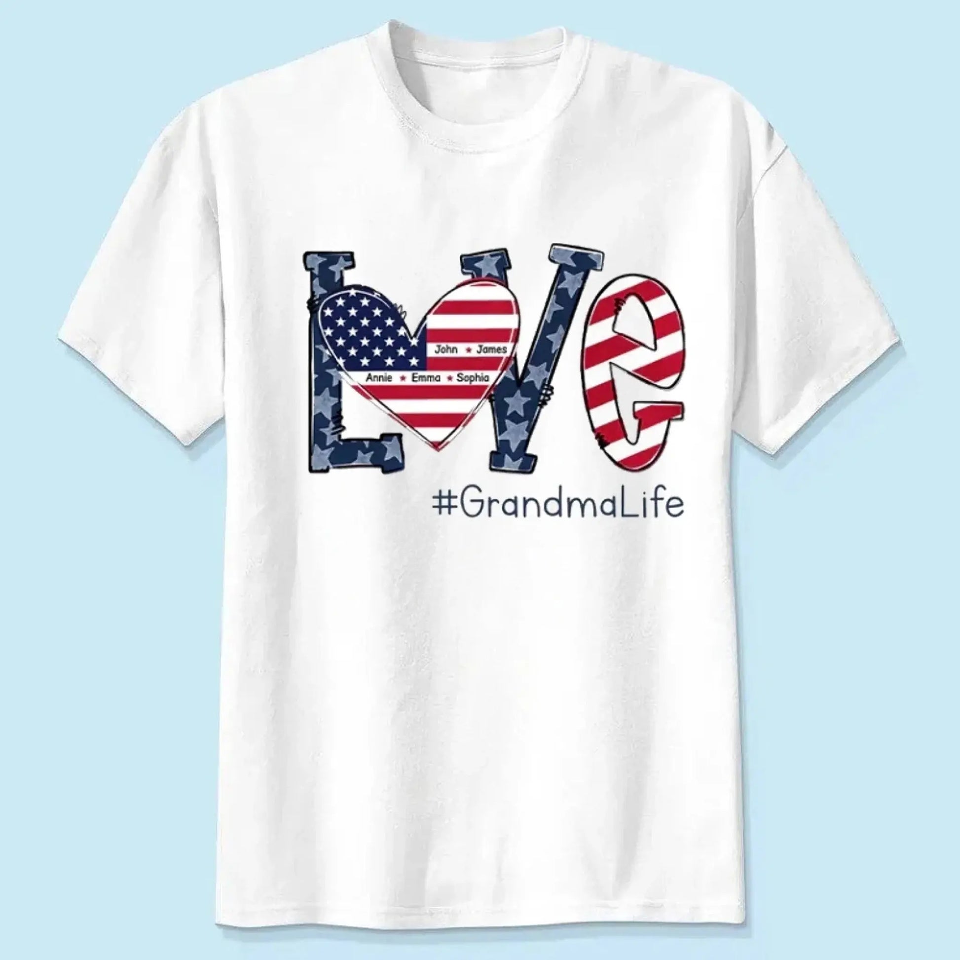 Personalized Love Shirt for Grandma – Custom 4th of July T-shirt with Grandkids’ Names – Patriotic Gift for Mom, Nana, Mimi  Ezcustomize
